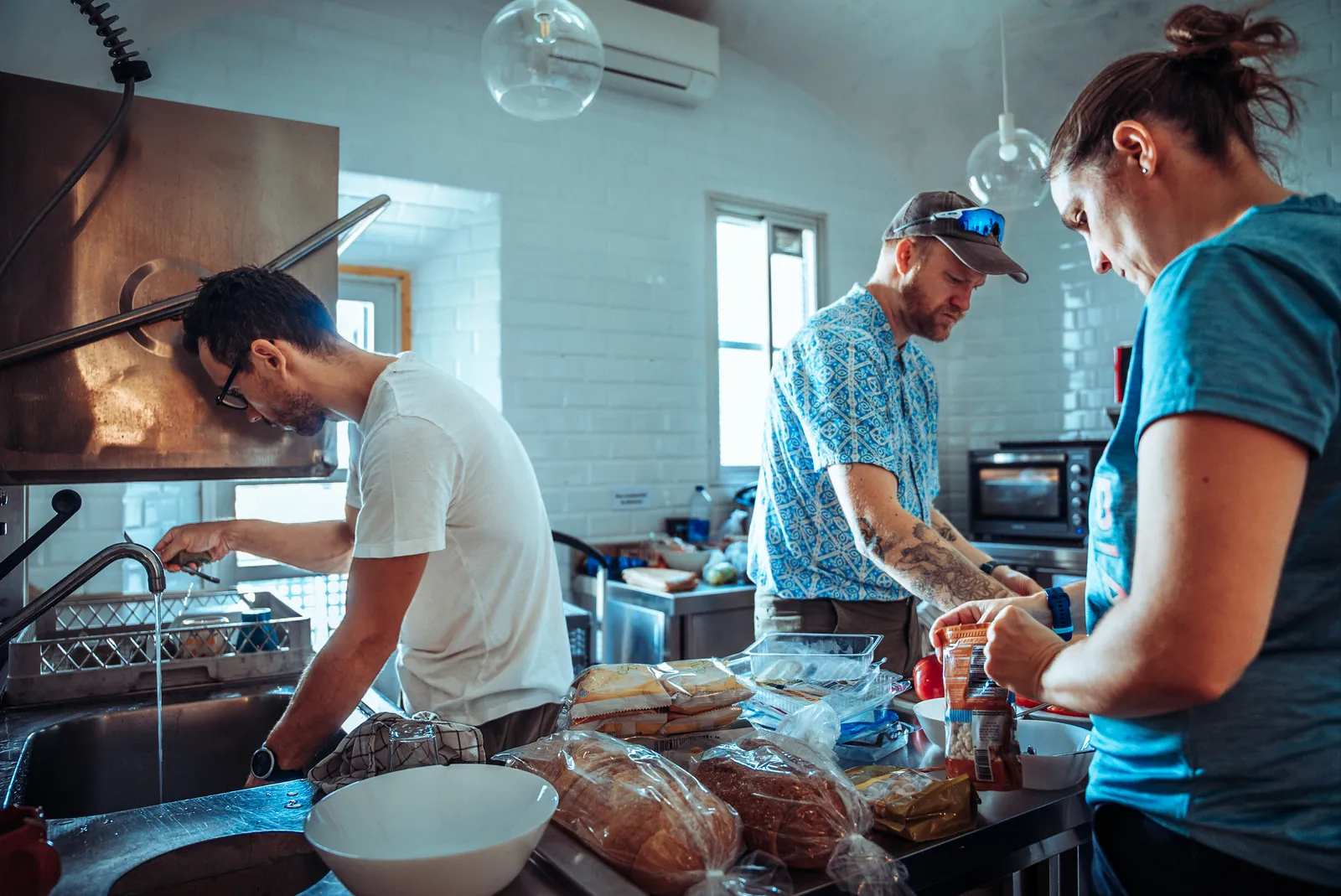 participants cooking together in the kitchen